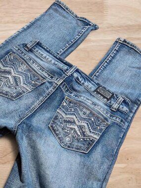 Wired Heart Y2K Rhinestone Embellished Pocket Bootcut Jeans Size 26
